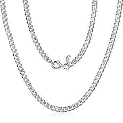 Amberta 925 Sterling Silber Halskette für Herren - Rhodiniert - Flache Panzerkette 3.7 mm – 50 cm von Amberta