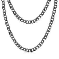 Amberta 925 Sterling Silber Panzerkette Halskette für Mann - Dicke 5 mm: Schwarz Rhodiniert/Länge 50 cm von Amberta