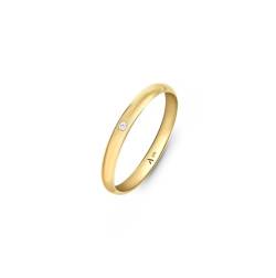 Amberta Allure Damen Hochzeits Ring mit Zirkonia aus 9K Gold: 2.5 mm 9ct Goldring Solitärstein Größe 57 von Amberta