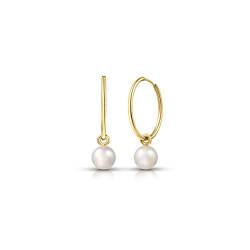 Amberta Allure Damen Perlen Creolen Ohrringen aus 9 Karat Gold: 15mm Creolen mit 5-6mm Perlenanhänger von Amberta