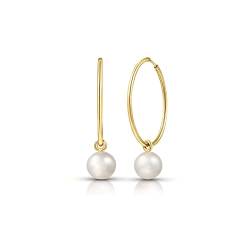 Amberta Allure Damen Perlen Creolen Ohrringen aus 9 Karat Gold: 20mm Creolen mit 6-7mm Perlenanhänger von Amberta