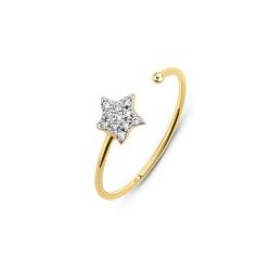 Amberta Allure Damen Verstellbarer Ring aus 9K Gold: Sternring Gold Größe 48,7-50 - 51,2 von Amberta