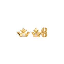 Amberta Allure Dames Kleine Ohrringe aus 9K Gold - Gold Herzstecker: Ohrstecker Krone Gold von Amberta