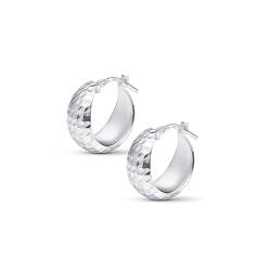 Amberta Damen 925 Sterling Silber Dicke Ohrringe: Silber Gehämmerte Ohrringe 15 mm von Amberta