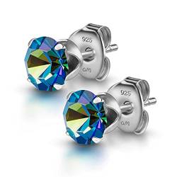 Amberta Damen 925 Sterling Silber Lumini Kristallen Blaue kollektion Ohrstecker: Bermuda Blau von Amberta