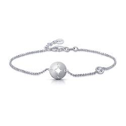 Amberta Damen 925 Sterling Silber Reise Armband: Kompass Bettelarmband von Amberta