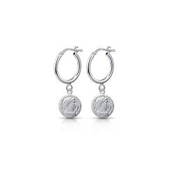 Amberta Damen Creolen Baumeln Ohrringe aus 925 Sterling Silber: Münze Charm Creolen von Amberta