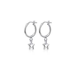 Amberta Damen Creolen Baumeln Ohrringe aus 925 Sterling Silber: Stern Silhouette Charme Creolen von Amberta