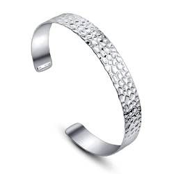 Amberta Damen Gehämmerter Armreif aus 925 Sterling Silber: Dickes Manschette Armband aus Silber von Amberta