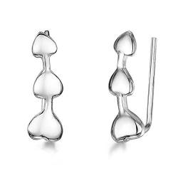 Amberta Damen Kletterer Ohrringe aus 925 Sterling Silber: Ohrklemme mit Herzen von Amberta
