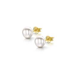 Amberta Damen Ohrringe aus 925 Sterling Silber mit Perlen: 6-7 mm Weiße Perle - 18K Vergoldet von Amberta