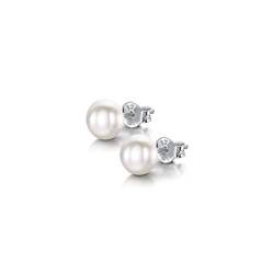 Amberta Damen Ohrringe aus 925 Sterling Silber mit Perlen: 6-7 mm Weiße Perle von Amberta