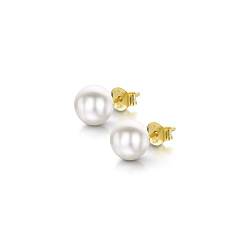 Amberta Damen Ohrringe aus 925 Sterling Silber mit Perlen: 7-8 mm Weiße Perle - 18K Vergoldet von Amberta