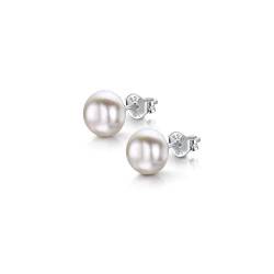 Amberta Damen Ohrringe aus 925 Sterling Silber mit Perlen: 7-8 mm Weiße Perle von Amberta