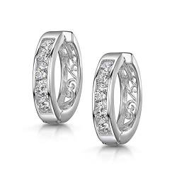 Amberta Damen Ringförmige Ohrringe aus 925 Sterling Silber mit Zirkonia: Creolen mit Ausschnitt und Zirkonia von Amberta
