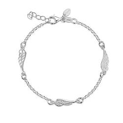 Amberta Echt 925 Sterling Silber - 1.8 mm Rolokette - Armband mit Engelsflügeln - Länge von 17 bis 19 cm - Verstellbarem Verschluss von Amberta