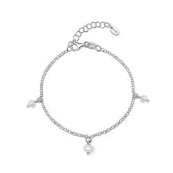 Amberta Frauen 925 Sterling Silber Süßwasser Perlen Armband: Silberne Perle Charm Armband mit 4-5 mm Perlen von Amberta
