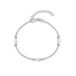 Amberta Frauen 925 Sterling Silber Süßwasser Perlen Armband: Silberne Perlenkette Armband mit 4-5 mm Perlen von Amberta