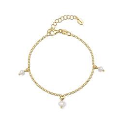 Amberta Frauen 925 Sterling Silber Süßwasser Perlen Armband: Vergoldet Perle Charm Armband mit 4-5 mm Perlen von Amberta