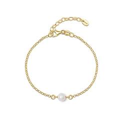 Amberta Frauen 925 Sterling Silber Süßwasser Perlen Armband: Vergoldet Perlenarmband für Frauen mit 6-7 mm Perle von Amberta