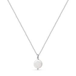 Amberta Frauen 925 Sterling Silber Süßwasser Perlen Halskette: Silberne Halskette mit flachem Barockperlen-Anhänger von Amberta