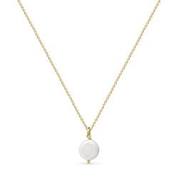 Amberta Frauen 925 Sterling Silber Süßwasser Perlen Halskette: Vergoldete Halskette mit flachem Barockperlen-Anhänger von Amberta