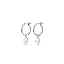 Amberta Frauen 925 Sterling Silber Süßwasser Perlen Ohrringe: Creolen mit 12 mm Perlen - Silber von Amberta