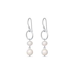 Amberta Frauen 925 Sterling Silber Süßwasser Perlen Ohrringe: Hängeohrringe mit 2 Perlen für Frauen - Silber von Amberta
