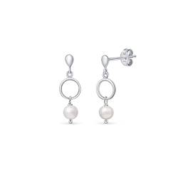Amberta Frauen 925 Sterling Silber Süßwasser Perlen Ohrringe: Hängeohrringe mit 5 mm Perlen - Silber von Amberta