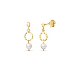Amberta Frauen 925 Sterling Silber Süßwasser Perlen Ohrringe: Hängeohrringe mit 5 mm Perlen - Vergoldet von Amberta