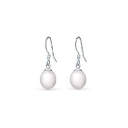 Amberta Frauen 925 Sterling Silber Süßwasser Perlen Ohrringe: Hängeohrringe mit 8-9 mm Oval Perlen - Silber von Amberta