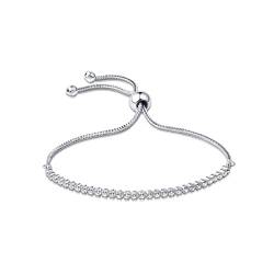 Amberta Lumini Damen 2.4 mm Tennis Armband aus 925 Sterling Silber mit Zirkonia: Silber Armband Schieber von Amberta