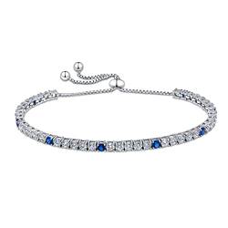 Amberta Lumini Damen 3 mm Tennis Armband aus 925 Sterling Silber mit Zirkonia: Simulierter Saphir von Amberta