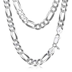 Amberta Unisex flache Figaro Halskette aus 925 Sterling Silber: Breite 0.77 cm Länge 50 cm von Amberta