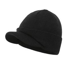 Home Prefer Herren winter strickmütze mit krempe warm doppel knit cuff beanie cap groß schwarz von Ambientehome