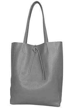 AmbraModa GL032 - Italienische Handtasche, Shopper, Schultertasche, Einkaufstasche mit Innentasche aus echtem Leder (Grau) von AmbraModa