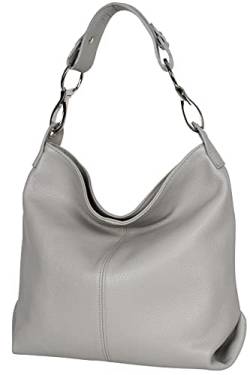 AmbraModa GL033 - Damen echt Ledertasche Handtasche Schultertasche Henkeltasche Beutel (Hellgrau) von AmbraModa
