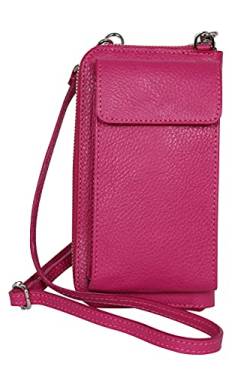 AmbraModa GLX21 - multifunktionale Damen Handytasche, Umhängetasche, Geldbörse aus echtem Leder, geeignet für Handys bis 6,5 Zoll (Fuchsia) von AmbraModa