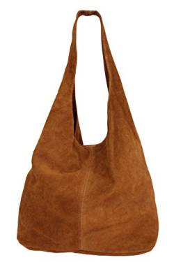 AmbraModa WLX88 - Damen Wildleder Handtasche Schultertasche Beuteltasche (Camelbraun) von AmbraModa