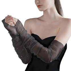 AMBRE ADÈLE Schwarze durchsichtige Handschuhe, Perlen-Tüll-Handschuhe, Braut, 50,8 x 12,7 cm, Damenmodehandschuhe, Netzhandschuhe, perfekt für Partys, Schwarz, 20x5 Inches von Ambre Adèle