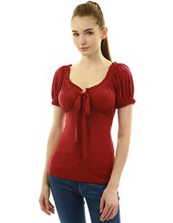 AmélieBoutik Damen Bluse mit Kragen und Puffärmeln - Rot - Groß von AmélieBoutik