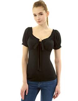 AmélieBoutik Damen Bluse mit Kragen und Puffärmeln - Schwarz - X-Groß von AmélieBoutik