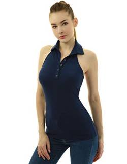 AmélieBoutik Damen-Bluse mit Neckholder-Kragen und Knöpfen, Marineblau, Mittel von AmélieBoutik