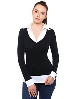 AmélieBoutik Damen-Pullover, 2-in-1-Stil, Langarm-Pullover, Bluse, Oberteil, schwarz, Groß von AmélieBoutik