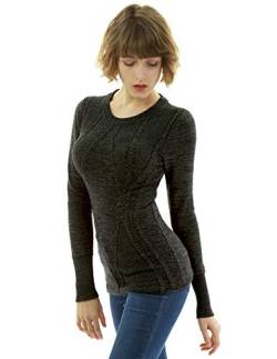 AmélieBoutik Damen Pullover aus Baumwoll-Mischgewebe, Rundhalsausschnitt, Zopfmuster - Grau - X-Groß von AmélieBoutik