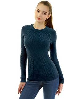 AmélieBoutik Damen Pullover mit Rundhalsausschnitt, Raglan-Zopfmuster - Blau - Klein von AmélieBoutik