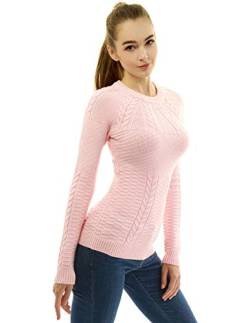 AmélieBoutik Damen Pullover mit Rundhalsausschnitt, Raglan-Zopfmuster - Pink - Mittel von AmélieBoutik