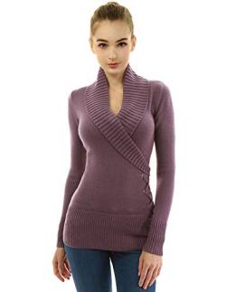 AmélieBoutik Damen-Pullover mit Schalkragen, zum Schnüren - Violett - Mittel von AmélieBoutik