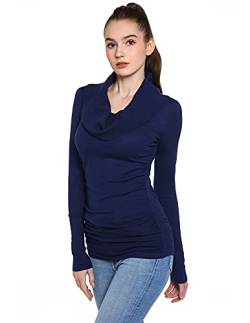 AmélieBoutik Damen Pullover mit Wasserfallausschnitt, langärmelig, gerüscht, Seiten, marineblau, Groß von AmélieBoutik