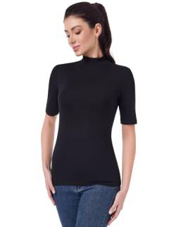 AmélieBoutik Damen Rollkragen-Top, schmale Passform, kurzärmelig, leicht, Baselayer, Schwarz, Mittel von AmélieBoutik